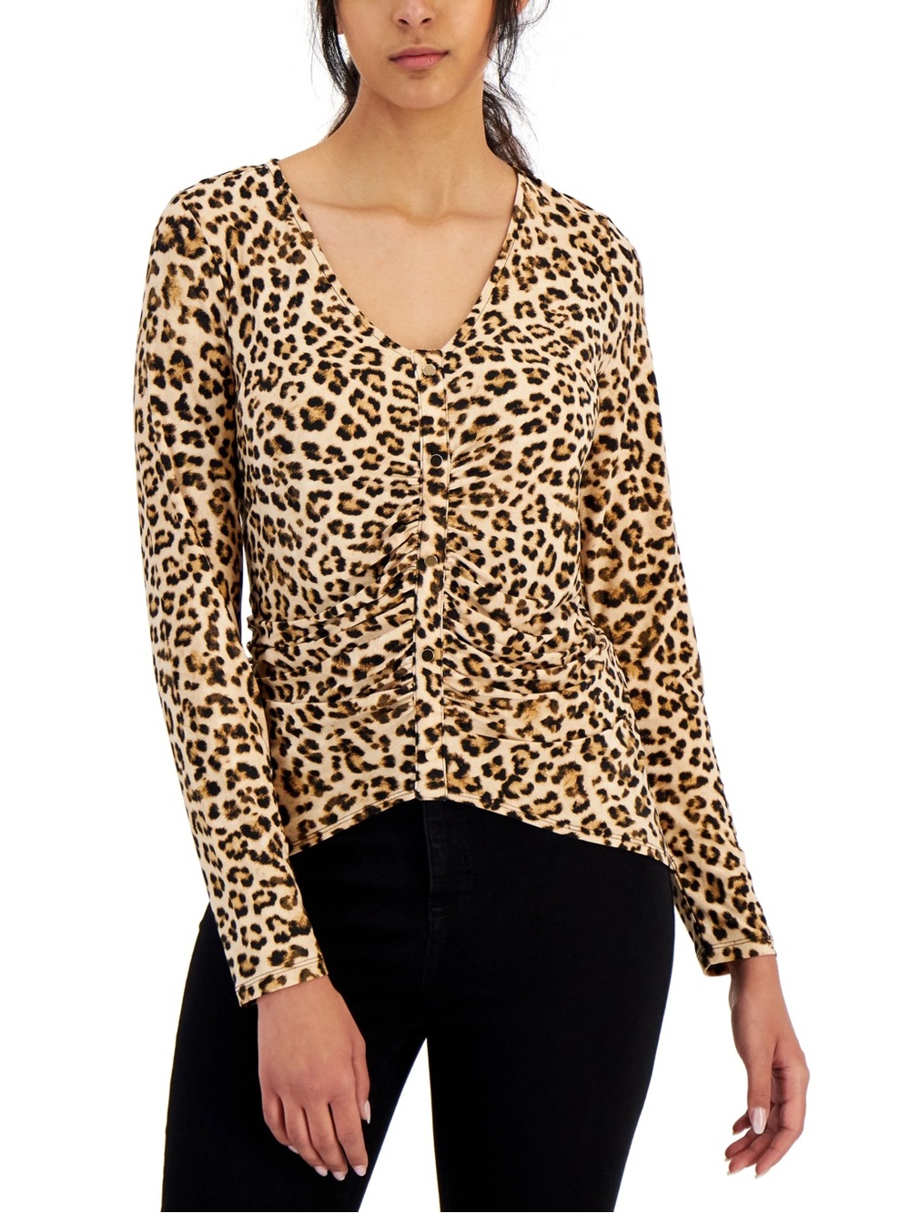 INC International Concepts Size XL Leopard Print Ruched Front Top